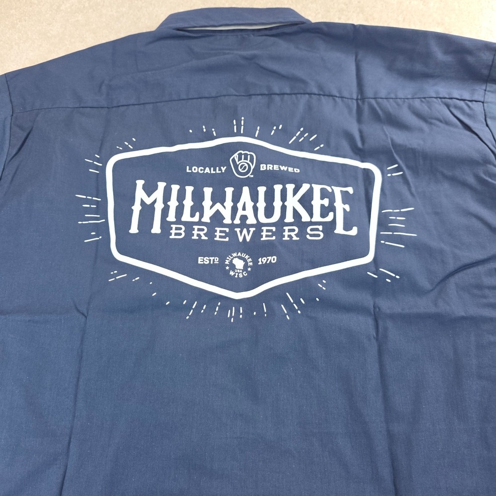 Eagle Promotions Work Shirt Mens 2XL Blue Milwaukee Brewers MLB Chest Pocket NWB - Picture 3 of 5